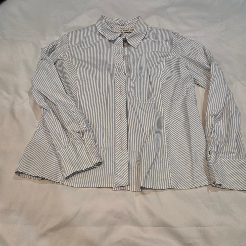 Duck Head Button Down Shirt Womens Medium Blue White Striped Long Sleeve